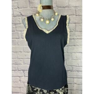 Vintage Y2K Jillian Jones Knit Tank Top with Delicate Sheer Lace Edging